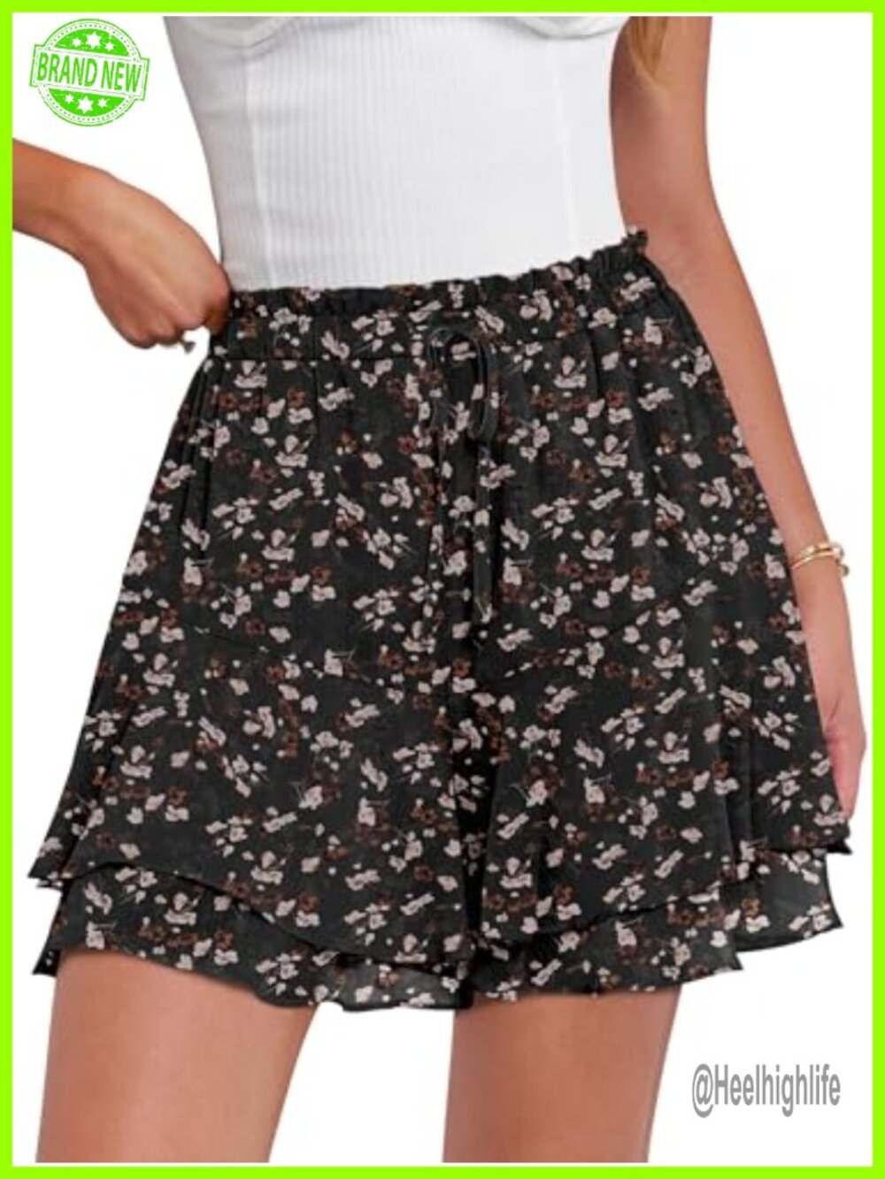 Flowy Skorts Women Summer Floral Shorts Elastic Waist Drawstring